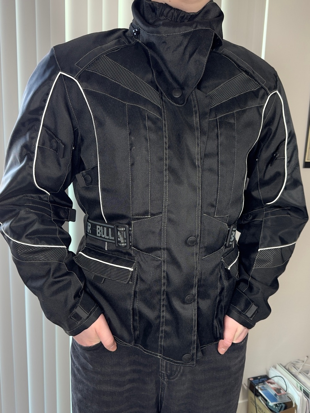 Black Performance Motorcycle Jacket with Reflective Piping